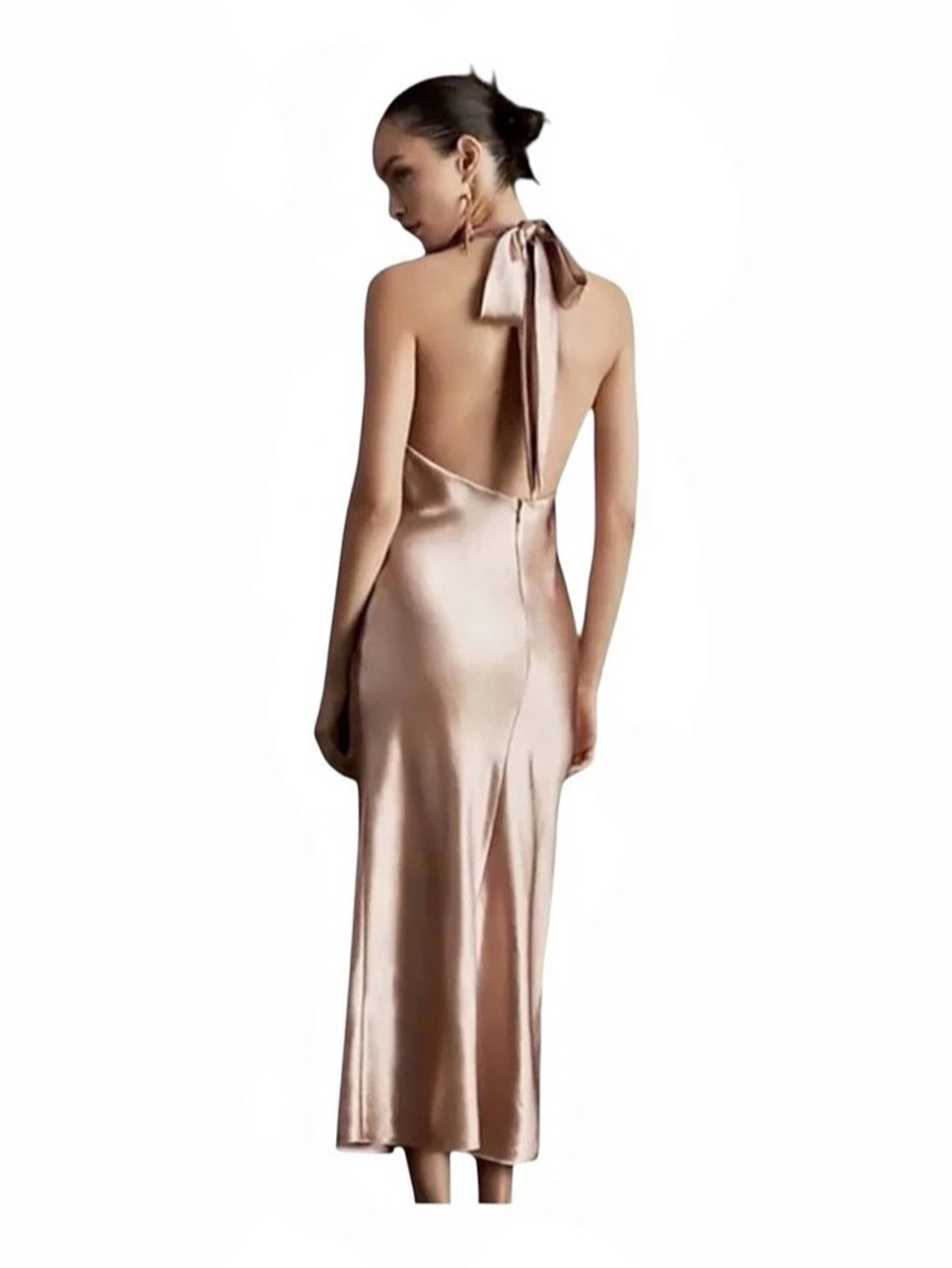 Sachin & Babi Metallic Rose Gold Halter Midi Dress Size 10
